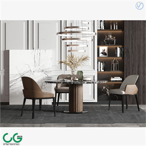 Modern light luxury round dining table and chairs 3d model